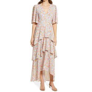FOURTEENTH PLACE Floral Tiered High-Low Maxi Dress Medium – Summer Multi Ditsy